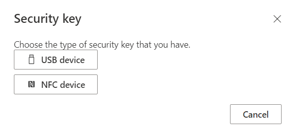 Screen showing 'Choose security key'